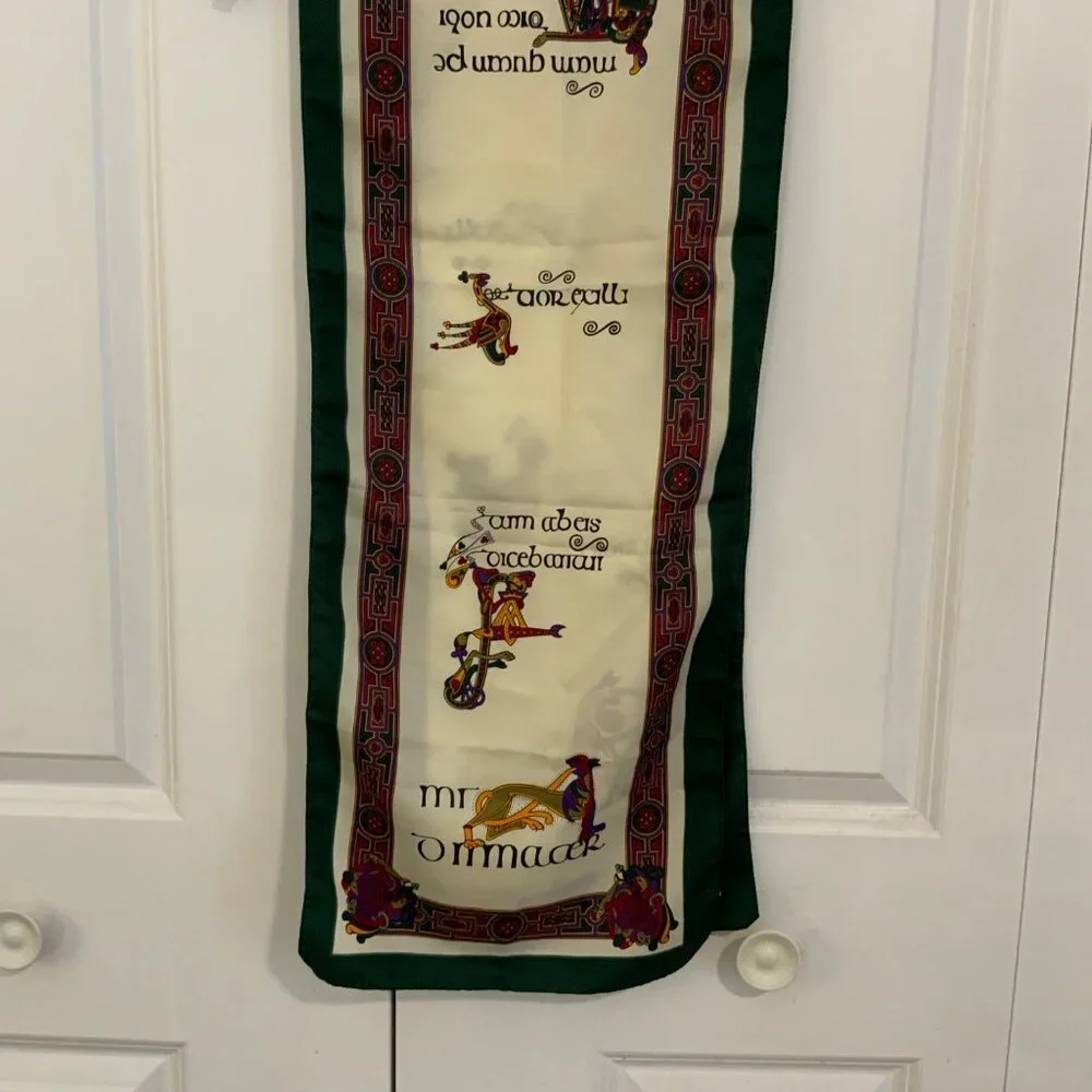 Celtic Clothing Book of Kells Signature Celtic Shawl Scarf Ivory Green